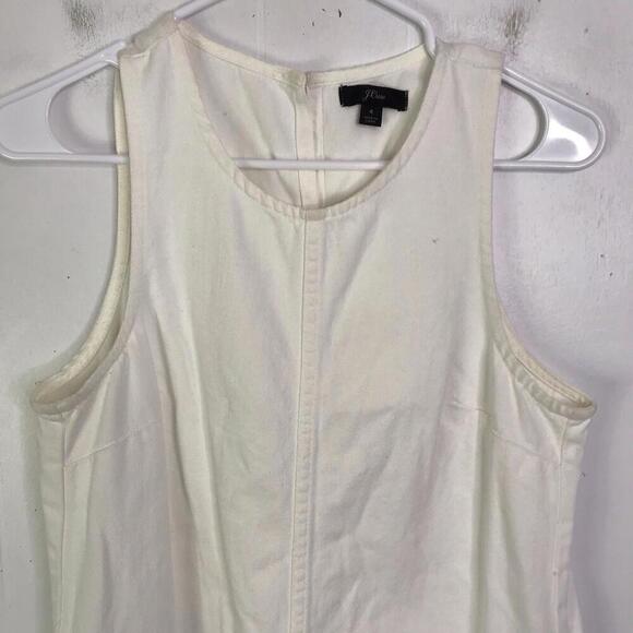 J Crew Dress Womens 4 White Denim Shift Raw Hem Pockets Modest Minimalist - Picture 9 of 10